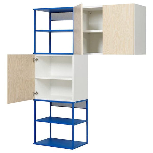 Ikea PLATSA - Open storage combination w 3 doors, white Kalbåden/blue, 140x42x182 cm