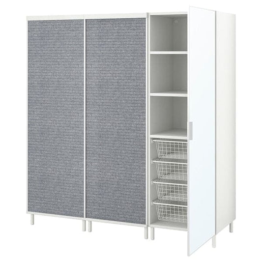Ikea PLATSA - Wardrobe w 2 sliding doors+1 door, white Larkollen/dark grey STRAUMEN mirror glass, 180x57x191 cm