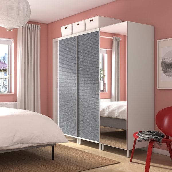 Ikea PLATSA - Wardrobe w 2 sliding doors+1 door, white Larkollen/dark grey STRAUMEN mirror glass, 180x57x191 cm