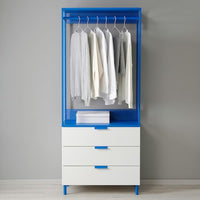 PLATSA - Open wardrobe with 3 drawers, white Fonnes/blue, 80x42x191 cm - best price from Maltashopper.com 39522895