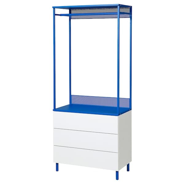 PLATSA - Open wardrobe with 3 drawers, white Fonnes/blue, 80x42x191 cm - best price from Maltashopper.com 39522895