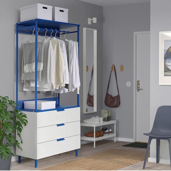 PLATSA - Open wardrobe with 3 drawers, white Fonnes/blue, 80x42x191 cm - best price from Maltashopper.com 39522895
