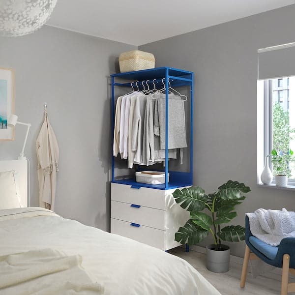 PLATSA - Open wardrobe with 3 drawers, white Fonnes/blue, 80x42x191 cm - best price from Maltashopper.com 39522895