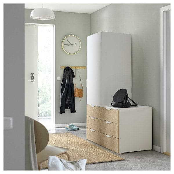 Ikea PLATSA - Wardrobe with 1 door and 6 drawers, white Kalbåden/lively pine effect FONNES white, 120x57x181 cm