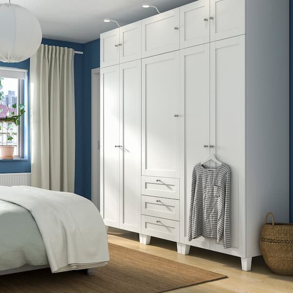 Ikea PLATSA - Wardrobe with 10 doors + 3 drawers, white/SANNIDAL white, 220x57x231 cm