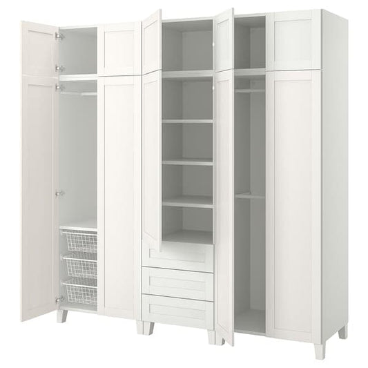 PLATSA - Wardrobe with 10 doors + 3 drawers, white/SANNIDAL white, 220x57x231 cm - best price from Maltashopper.com 89485348