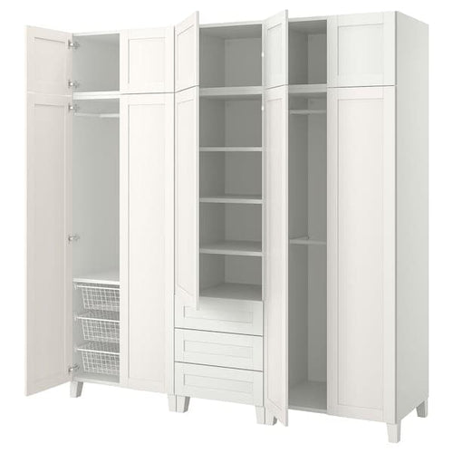 PLATSA - Wardrobe with 10 doors + 3 drawers, white/SANNIDAL white, 220x57x231 cm