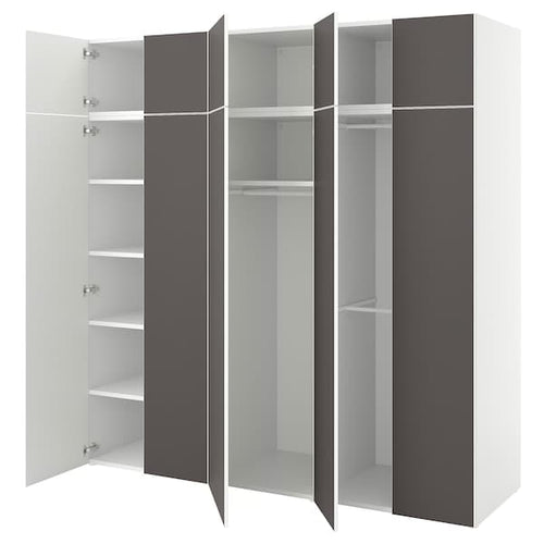 PLATSA - Wardrobe w 10 doors, white/Skatval dark grey, 220x57x221 cm