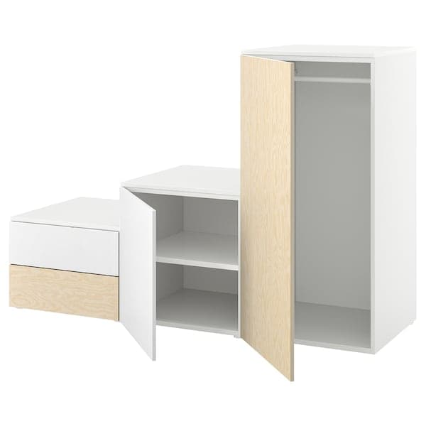 Ikea PLATSA - Wardrobe with 2 doors+2 drawers, white Kalbåden/lively pine effect FONNES white, 180x57x123 cm