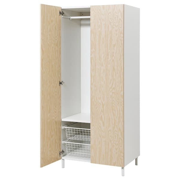 PLATSA - Wardrobe with 2 doors, white/Kalbåden lively pine effect, 80x57x191 cm