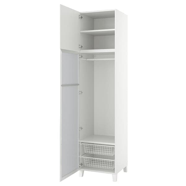 PLATSA - Wardrobe with 2 doors, white STRAUMEN mirror glass /FONNES white, 60x57x251 cm