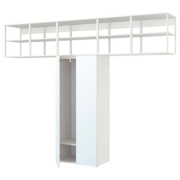 PLATSA - Wardrobe with 2 doors, white/STRAUMEN mirror glass , 320x42x241 cm