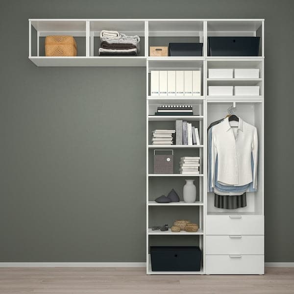 Ikea PLATSA - Wardrobe with 2 doors+3 drawers, white/Fonnes white, 240x42x261 cm