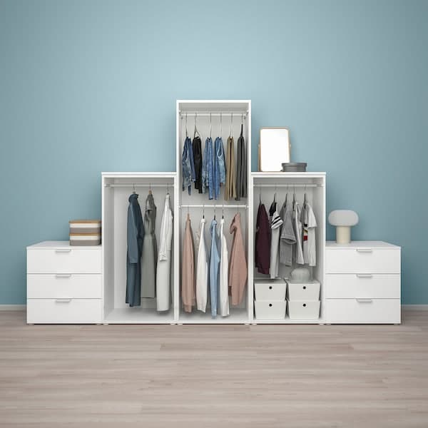 PLATSA - Wardrobe with 3 doors+6 drawers, white/Fonnes white, 300x57x181 cm - best price from Maltashopper.com 79436966