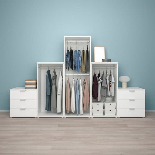 PLATSA - Wardrobe with 3 doors+6 drawers, white/Fonnes white, 300x57x181 cm
