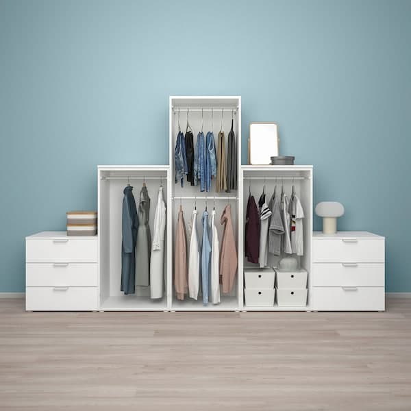 PLATSA - Wardrobe with 3 doors+6 drawers, white/Fonnes white, 300x57x181 cm