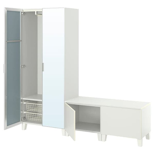 PLATSA - Wardrobe with 4 doors, white STRAUMEN mirror glass /FONNES white, 200x42x191 cm