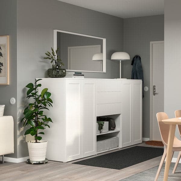 PLATSA - Wardrobe with 4 doors+3 drawers, white FONNES white/SANNIDAL white, 240x57x123 cm - best price from Maltashopper.com 19425150