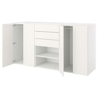 PLATSA - Wardrobe with 4 doors+3 drawers, white FONNES white/SANNIDAL white, 240x57x123 cm - best price from Maltashopper.com 19425150
