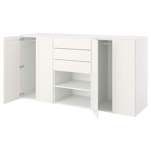 PLATSA - Wardrobe with 4 doors+3 drawers, white FONNES white/SANNIDAL white, 240x57x123 cm