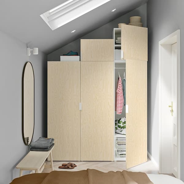 PLATSA - Wardrobe with 5 doors, white/Kalbåden lively pine effect, 180x57x241 cm - best price from Maltashopper.com 49500992