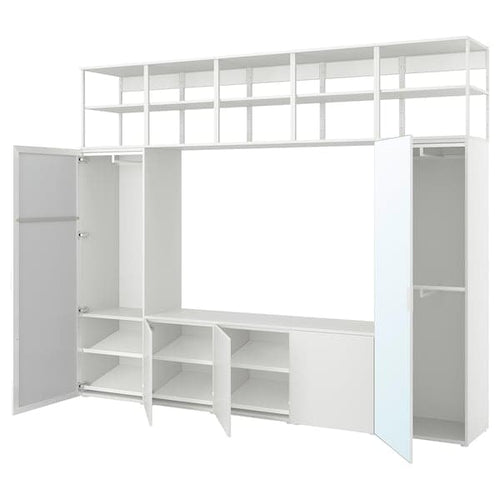 PLATSA - Wardrobe with 5 doors, white STRAUMEN mirror glass /FONNES white, 300x42x241 cm