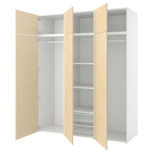 PLATSA - Wardrobe w 6 doors, white/Kalbåden lively pine effect, 180x57x221 cm - best price from Maltashopper.com 89500768