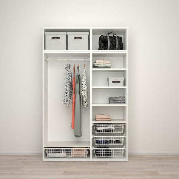 Ikea PLATSA - Wardrobe w 6 doors, white STRAUMEN mirror glass /SANNIDAL white, 140x57x221 cm