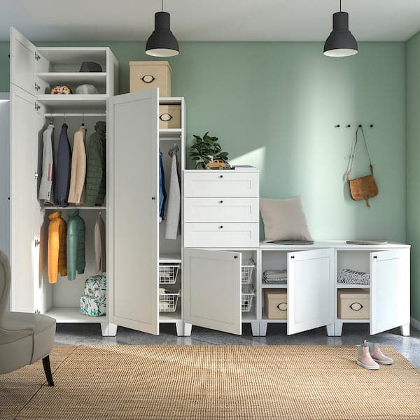 PLATSA - Wardrobe with 6 doors+3 drawers, white/Sannidal white, 300x57x231 cm - best price from Maltashopper.com 69487857