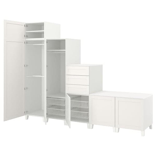 PLATSA - Wardrobe with 6 doors+3 drawers, white/Sannidal white, 300x57x231 cm