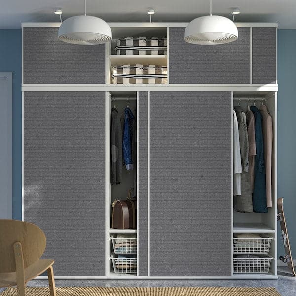 Ikea PLATSA - Wardrobe with 6 sliding doors, white Larkollen/dark grey, 180x57x221 cm