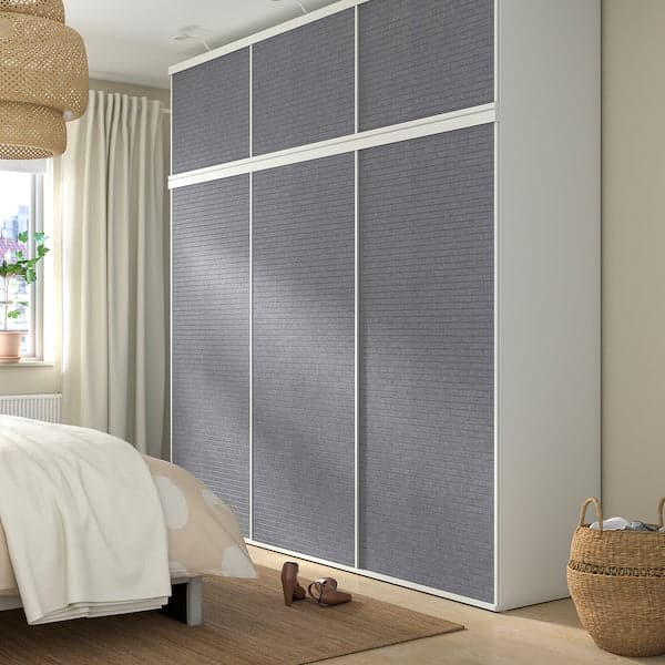 Ikea PLATSA - Wardrobe with 6 sliding doors, white Larkollen/dark grey, 180x57x221 cm