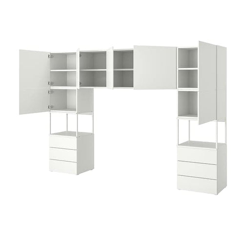 PLATSA - Wardrobe with 7 doors+6 drawers, white/Fonnes white, 300x42x201 cm