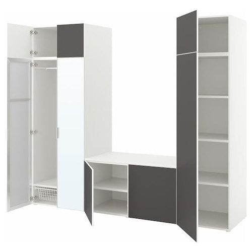 PLATSA - Wardrobe with 8 doors, white STRAUMEN mirror glass /SKATVAL dark grey, 260x57x221 cm