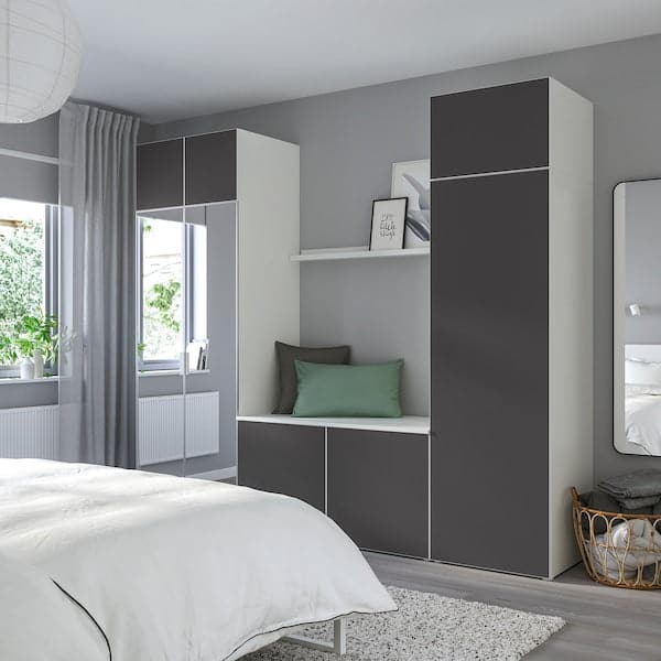 PLATSA - Wardrobe with 8 doors, white STRAUMEN mirror glass /SKATVAL dark grey, 260x57x221 cm - best price from Maltashopper.com 89424393