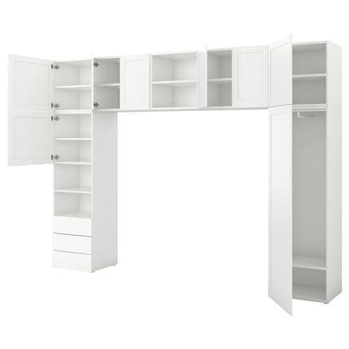 PLATSA - Wardrobe with 8 doors+3 drawers, white/Fonnes Sannidal, 340x42x241 cm