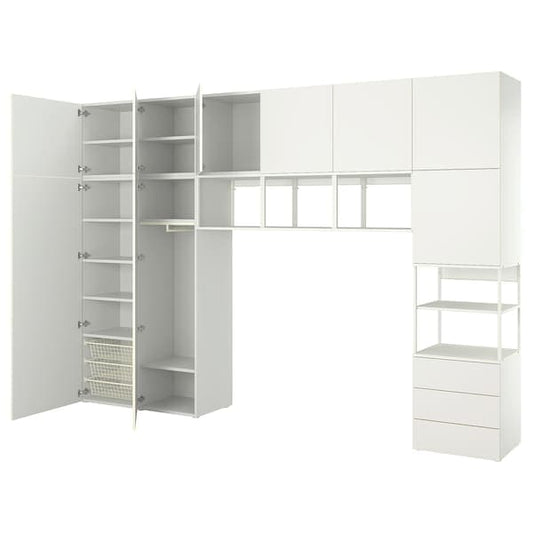 Ikea PLATSA - Wardrobe with 9 doors+3 drawers, white/Fonnes white, 360x42x241 cm