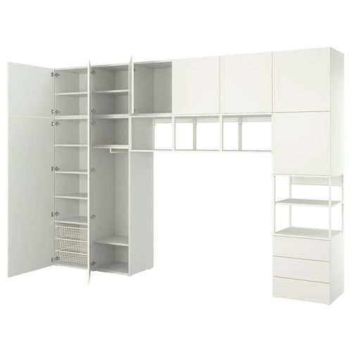 PLATSA - Wardrobe with 9 doors+3 drawers, white/Fonnes white, 360x42x241 cm
