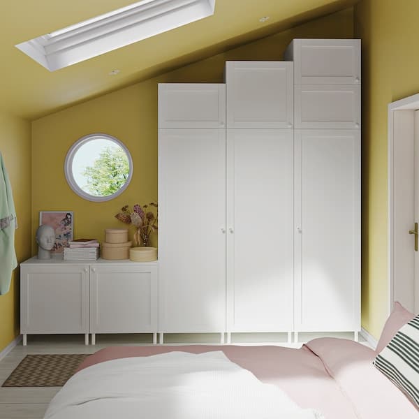 PLATSA - Wardrobe with 9 doors, white Sannidal/white, 300x57x271 cm - best price from Maltashopper.com 79424322