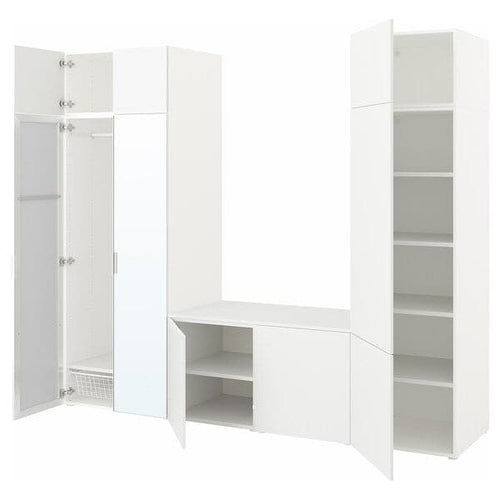 PLATSA - Wardrobe with 9 doors, white STRAUMEN mirror glass /FONNES white, 260x42x221 cm