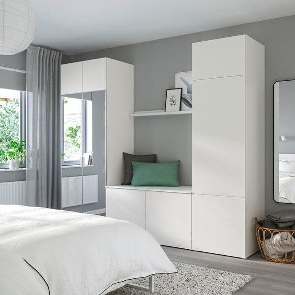PLATSA - Wardrobe with 9 doors, white STRAUMEN mirror glass /FONNES white, 260x42x221 cm - best price from Maltashopper.com 49425361