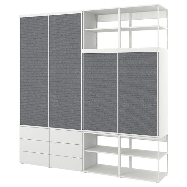 Ikea PLATSA - Open wardrobe w 4 sliding drs+6 dr, white Larkollen/dark grey FONNES white, 240x42x241 cm
