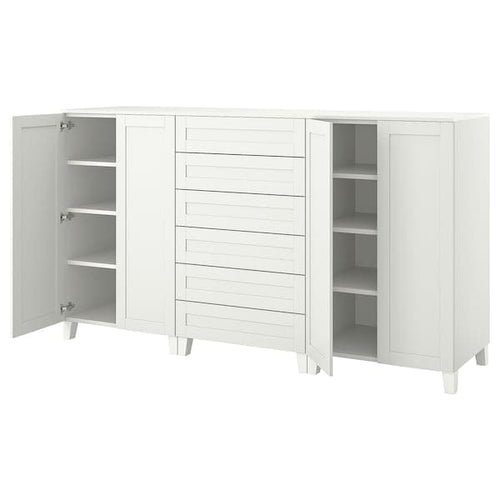 PLATSA - Cabinet with doors and drawers, white/SANNIDAL white, 240x57x133 cm