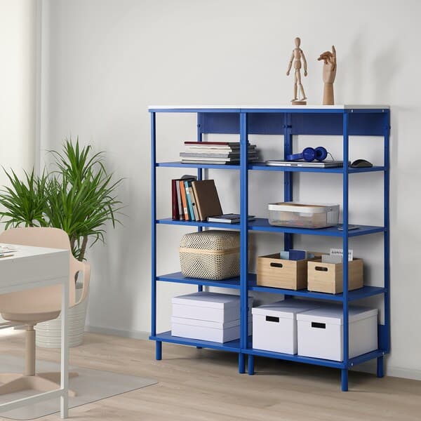 Ikea PLATSA - Open shelving unit, white/blue, 120x42x133 cm