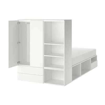 PLATSA - Bed frame with 2 door+3 drawers, white/Fonnes, 142x244x163 cm - best price from Maltashopper.com 39336563