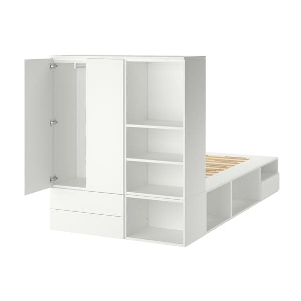 PLATSA - Bed frame with 2 door+3 drawers, white/Fonnes, 142x244x163 cm - best price from Maltashopper.com 39336563