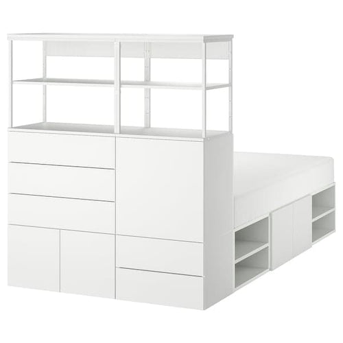 PLATSA - Bed frame with 5 door+5 drawers, white/Fonnes white, 140x244x163 cm