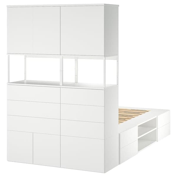 PLATSA - Bed frame with 6 doors+12 drawers, white/Fonnes, 140x244x203 cm - best price from Maltashopper.com 09324284