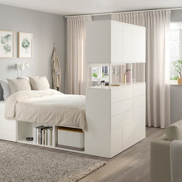 PLATSA - Bed frame with 6 doors+12 drawers, white/Fonnes, 140x244x203 cm - best price from Maltashopper.com 09324284