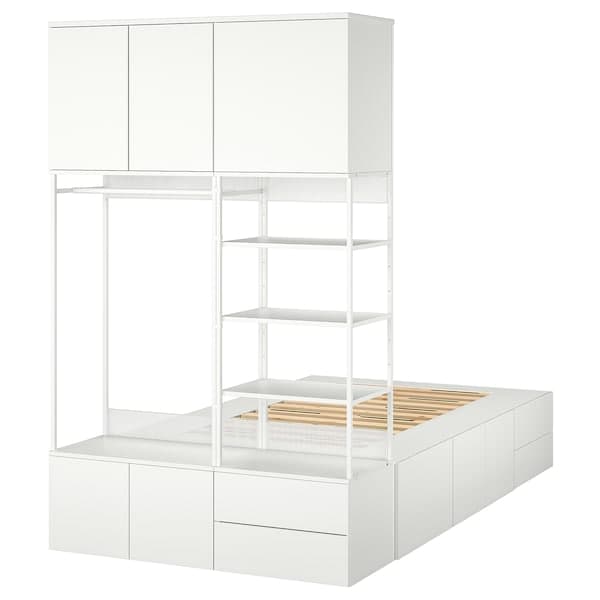 PLATSA - Bed frame with 8 door+4 drawers, white/Fonnes, 142x244x223 cm - best price from Maltashopper.com 49325385
